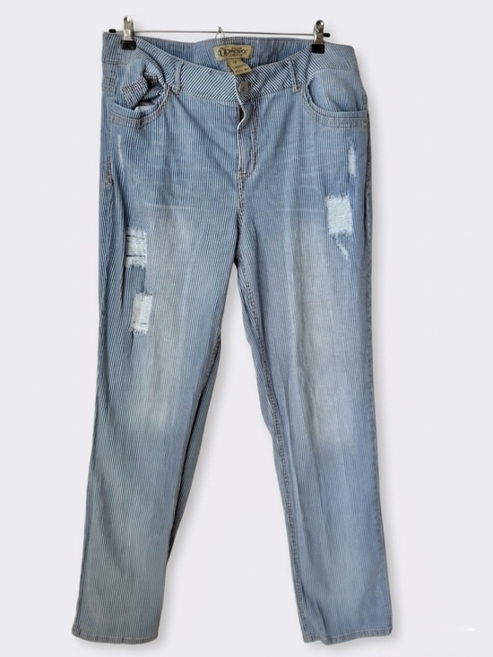 Democracy Denim - Democracy Distressed Blue White Pinstripe Denim Jeans Size 14